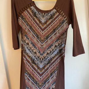 Free People Brown and Blue Patterned Women's Dress